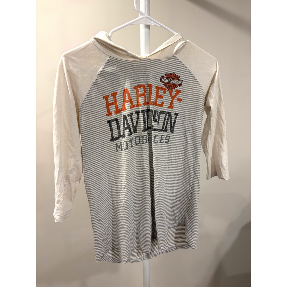 Vintage Y2K Harley Davidson Striped Raglan Hoodie Women L Sioux Falls SD